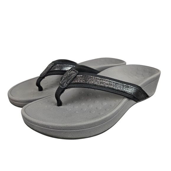 Vionic High Tide Foil Flip Flop Thong Sandals TVW4895 Black Silver Sz 8 - Picture 2 of 16